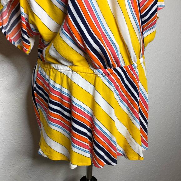 Trina Turk yellow orange white striped peplum faux wrap top size Extra Large XL - Picture 3 of 13